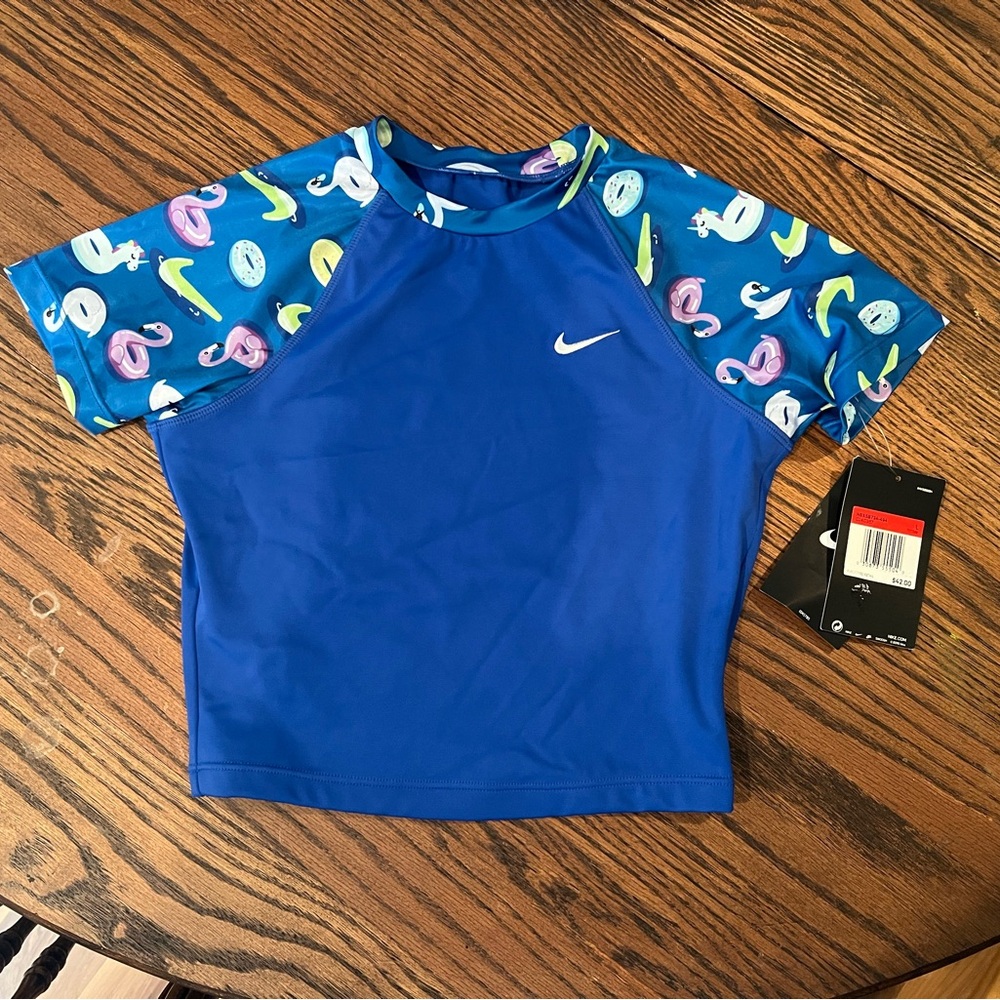 Nike Kids Blue Rashguard with Patterned Sleeves